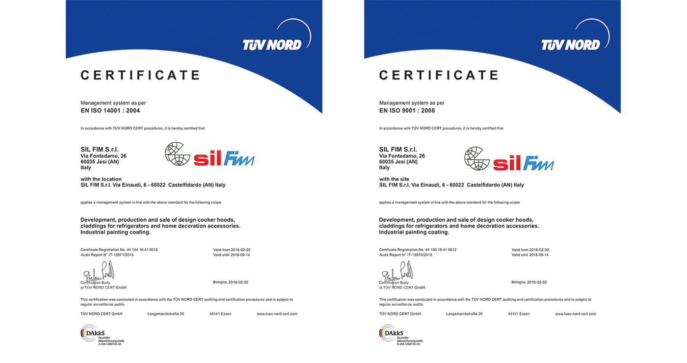 Certifikáty odsávačov pár značky Sil Fim